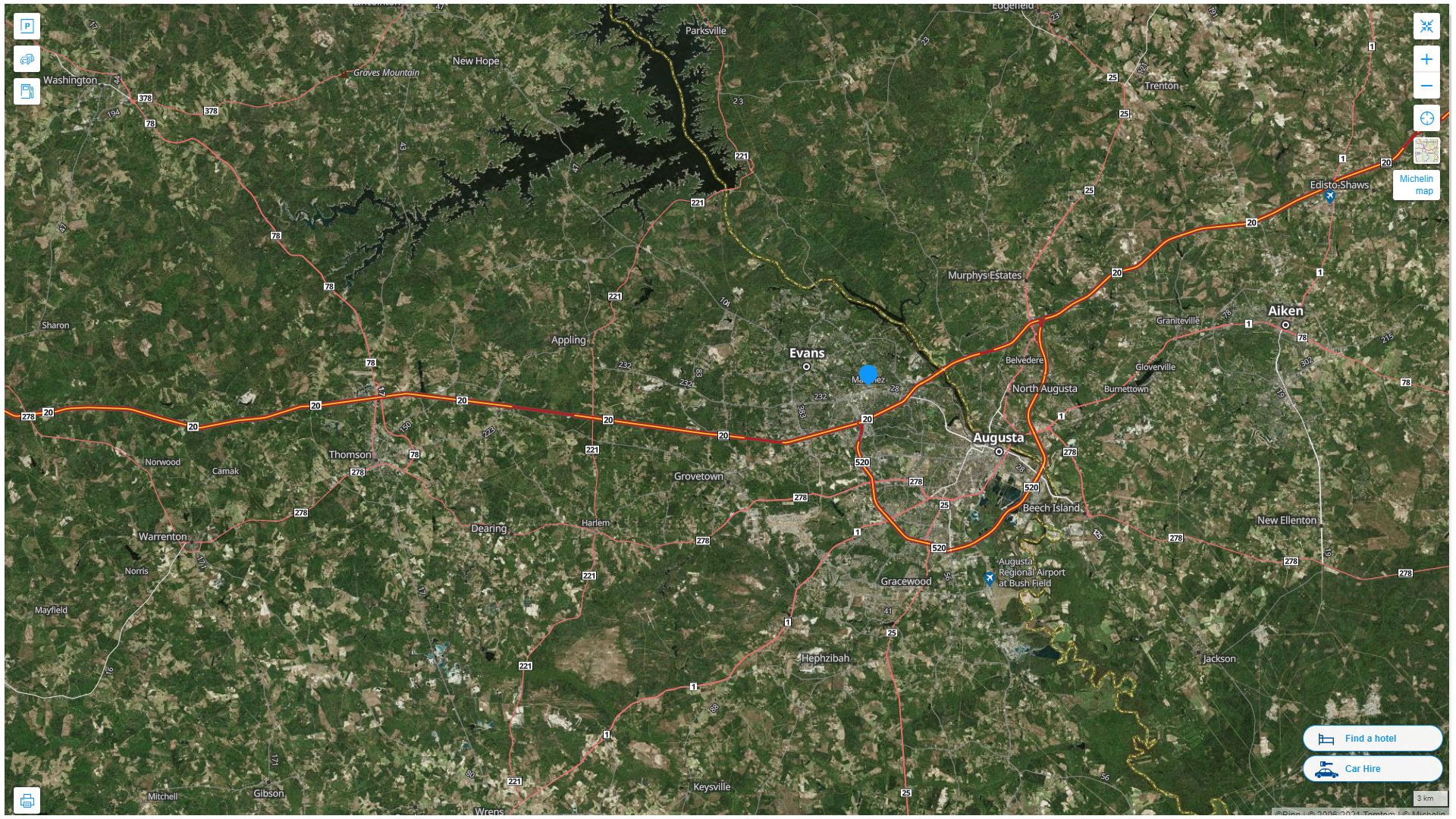 Martinez Georgia Highway and Road Map with Satellite View